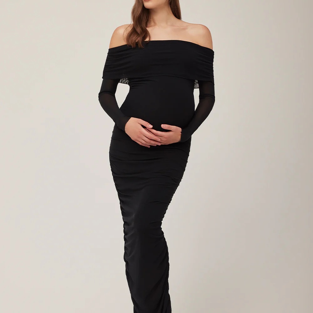 Off-Shoulder Black Maternity Evening Dress
